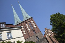 Germany, Berlin, Mitte, Nikolaikirche wifth twin spires.