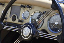 Transport, Cars, Old, Classic car show, detail of classic MG steering wheel.