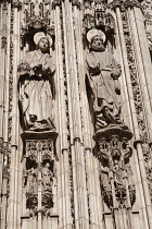 Spain, Castilla La Mancha, Toldeo, Statues of the apostles on the Cathedral porch.