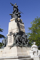Spain, Castille-Leon, Segovia, Statue of Juan Bravo, Luis Daoiz and Pedro Velarde in Plaza la Reina Victoria Eugenia.