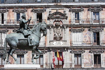 Spain, Madrid, Statue of King Philip III in the Plaza Mayor.