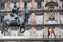 Spain, Madrid, Statue of King Philip III in the Plaza Mayor.
