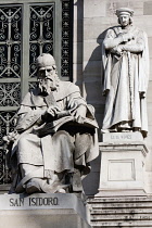 Spain, Madrid, Statues of San Isidoro & Luis Vives on the steps outside the National Library.