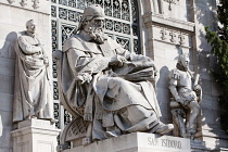 Spain, Madrid, Statues of San Isidoro outside the National Library.