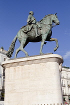 Spain, Madrid, Statue of King Carlos III on Puerta del Sol.