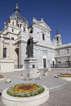 Cathedral de la Almudena with statue of Pope John Paul II in the courtyard