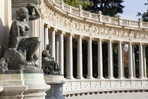 Spain, Madrid, Detail of the monument to Alfonso XII at the Retiro.