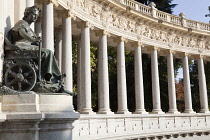 Spain, Madrid, Detail of the monument to Alfonso XII at the Retiro.