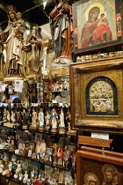 Spain, Madrid, Interior of shop selling religious statues and paraphenalia.