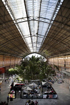 Spain, Madrid, The botanical garden inside the terminus of the Atocha Railway Station.