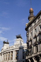 Spain, Madrid, Buildings on Gran Via.