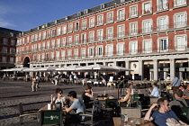 Spain, Madrid, Restaurants in the Plaza Mayor.