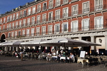 Spain, Madrid, Restaurants in the Plaza Mayor.