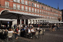 Spain, Madrid, Restaurants in the Plaza Mayor.