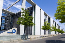 Germany, Berlin, Mitte, Paul Loebe Haus by architect Stephan Braunfels housing the offices of the parliamentary committees of the Bundestag with an entrance to the U-Bahn underground railway station.