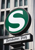 Germany, Berlin, Mitte, Potsdamer Platz U-Bahn station sign.