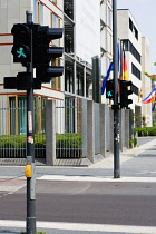 Germany, Berlin, Mitte, a green Ampelmann, or Ampel Man, the symbol for go used on the former East German pedestrian traffic lights created by Karl Peglau and retained after protests about it's scrapp...