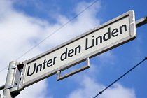 Germany, Berlin, Mitte, Roadsign for Unter den Linden.