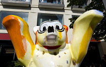 Germany, Berlin, Mitte, A United Buddy Bear sculpture by sculptor Roman Strobl on Unter den Linden promoting International peace, tolerance and understanding.