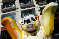 Germany, Berlin, Mitte, A United Buddy Bear sculpture by sculptor Roman Strobl on Unter den Linden promoting International peace, tolerance and understanding.