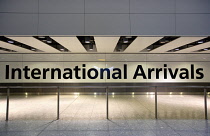 England, London, Heathrow Airport, deserted International Arrivals hall in Terminal 5.