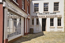 Ireland, County Tyrone, Omagh, Ulster American Folk Park,  Mellon Bank and Photographic Studio in the reconstructed 19th century American streetscape.