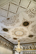 Ireland, County Dublin, Dublin City, Dublin Writers Museum, A section of the ornate ceiling.
