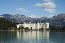 Canada, Alberta, Fairmont Chateau Lake Louise, with Lake Louise in foreground.