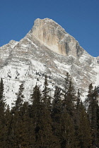 Canada, Alberta, Icefields Parkway, Snow covered mountain escarpment.