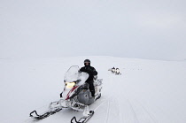 Iceland, Langjokull Glacier with tourists on a ski doo trip.