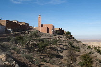 Morocco, Ourika Valley, Entrance to a Berber village in the foothills of the Atlas mountains with mosque.