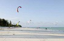 Tanzania, Zanzibar, Kitesurfers on Paje beach