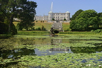 Ireland, County Wicklow, Enniskerry, Powerscourt House and Gardens, View of the house from the Triton Lake.