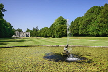 Ireland, County Wicklow, Bray, Kilruddery House and Gardens, View from the gardens with fountain in foreground.