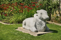 Ireland, County Westmeath, Castlepollard, Tullynally Castle Gardens, The Walled Garden with sculpture of oxen.