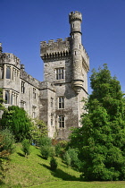 Ireland, County Waterford, Lismore,  Lismore Castle, A corner tower seen from the castle's Lower Gardens.