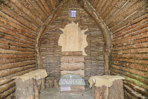 Ireland, County Mayo, Ballintubber Abbey, A replica of the first wooden church built in 441 AD when St. Patrick came to Ballintubber, Interior view.