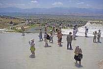 Turkey, Denizili Province, Pamukkale, Limestone Hot Springs, Travertines Plateau.