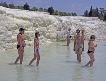 Turkey, Denizili Province, Pamukkale, Travertine Plateau, Terrace Hill, Limestone Hot Spring Pond.