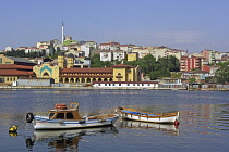 Turkey, Istanbul, Beyoglu District, Motor Boats Moored on the  Golden Horn.