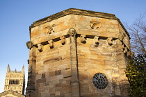 England, County Durham, Durham, The water tower beside Durham Cathedral, The College Green.