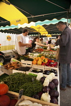 France, Normandy, Le Havre, A vegetable stall in Seafood market.