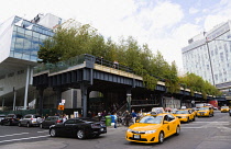 USA, New York, Manhattan, The Gansevoort Woodland at the southern end  of the High Line linear park named the Tiffany and Co Foundation Overlook at the junction of Washington Street and Gansevoort Str...