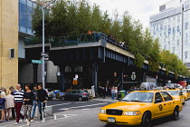 USA, New York, Manhattan, The Gansevoort Woodland at the southern end of the High Line linear park named the Tiffany and Co Foundation Overlook at the junction of Washington Street and Gansevoort Stre...