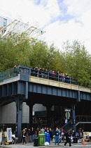 USA, New York, Manhattan, The Gansevoort Woodland at the southern end of the High Line linear park named the Tiffany and Co Foundation Overlook at the junction of Washington Street and Gansevoort Stre...