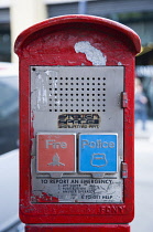 USA, New York, Manhattan, red emergency call box for the Police and Fire services.