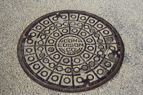 USA, New York, Brooklyn, Con Edison electricity company manhole cover.