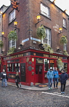 Ireland, Dublin, Temple Bar, Exterior of the Temple Bar on the corner of Essex Street and Temple Lane East.