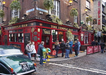 Ireland, Dublin, Temple Bar, Exterior of the Temple Bar on the corner of Essex Street and Temple Lane East.