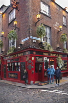 Ireland, Dublin, Temple Bar, Exterior of the Temple Bar on the corner of Essex Street and Temple Lane East.